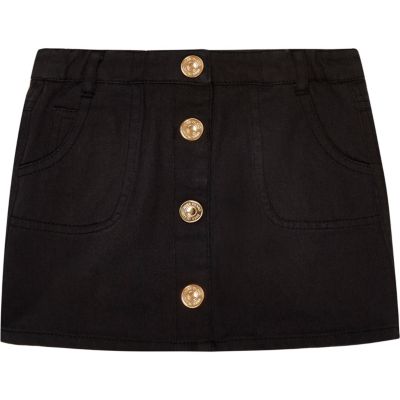 Mini girls black button down denim skirt